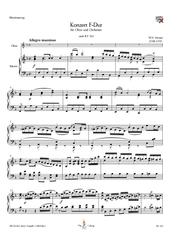 Mozart, W.A: Konzert F-Dur (nach KV 313) für Oboe und Orchester