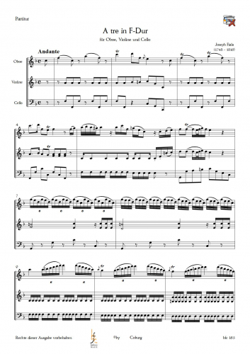 Fiala, Joseph - A tre in F-Dur für Oboe, Violine und Cello