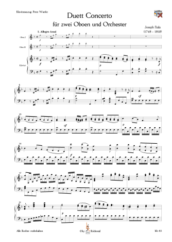 Fiala, Josef - Duett-Concerto für 2 Oboen, Streicher und BC
