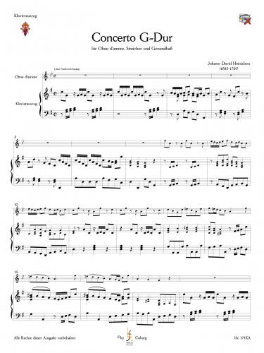 Heinichen, J.D. - Konzert G-Dur für Oboe d' amore Streicher und BC