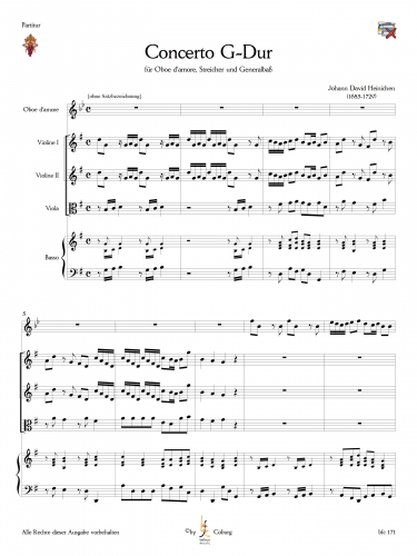 Heinichen, J.D. - Konzert G-Dur für Oboe d' amore Streicher und BC
