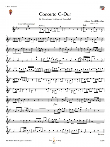 Heinichen, J.D. - Konzert G-Dur für Oboe d' amore Streicher und BC