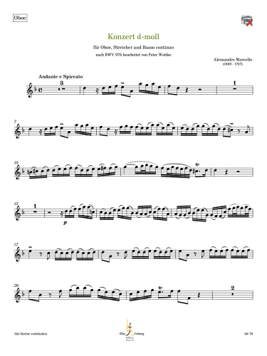 Marcello, Antonio - Konzert d-Moll für Oboe, Streicher und BC