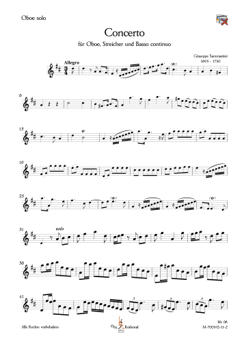 Sammartini, Giuseppe - Konzert D-Dur für Oboe, Streicher und Basso continuo