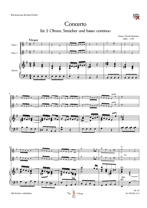 Heinichen, Johann David - Konzert e-moll für zwei Oboen, Streicher und Basso continuo