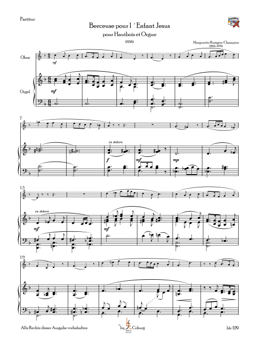 Roesgen-Champion, Marguerite - "Berceuse pour l ´Enfant Jesus" für Oboe und Orgel