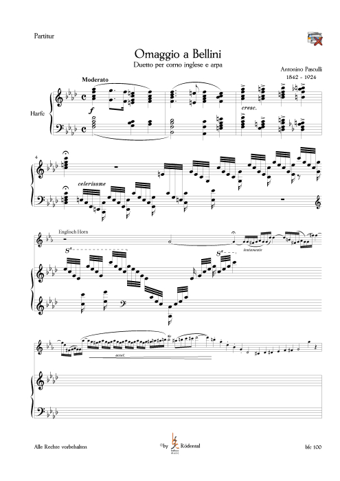 Pasculli, Antonio - Omaggio a Bellini für Englisch Horn und Harfe