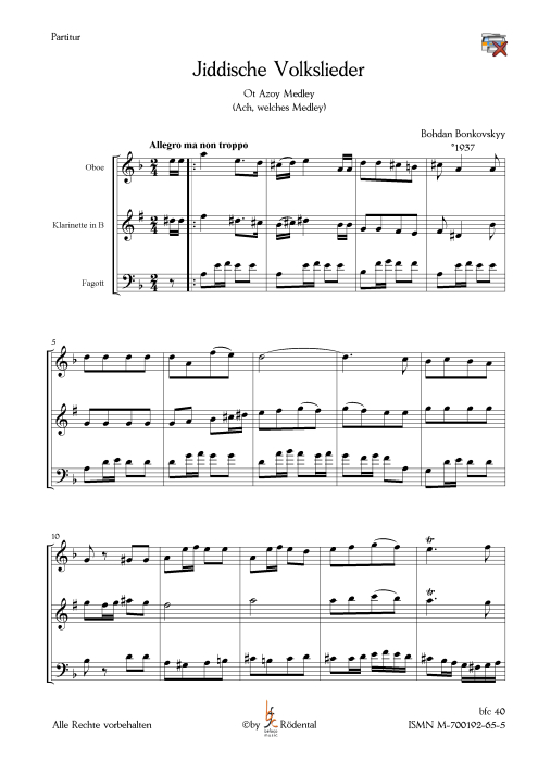 Bonkovskyy, Bohdan - Jiddische Volkslieder für Trio d anches