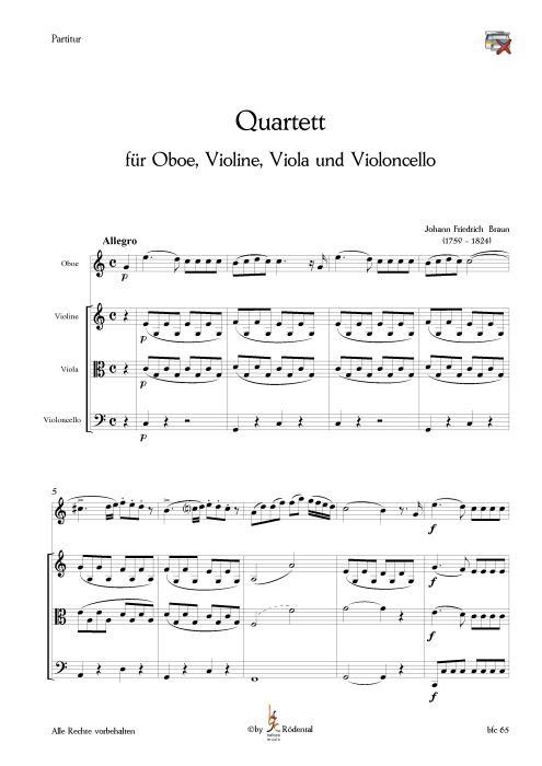 Braun, Johann Friedrich - Quartett für Oboe und Streicher