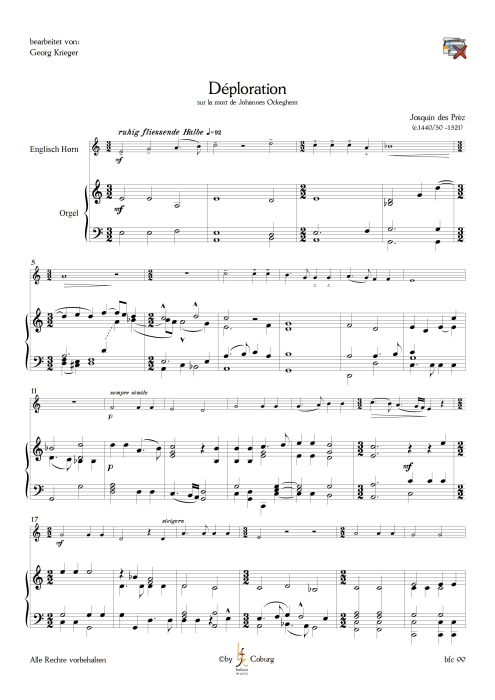 Josquin des Prez - Déploration für Englisch Horn (Oboe) und Orgel