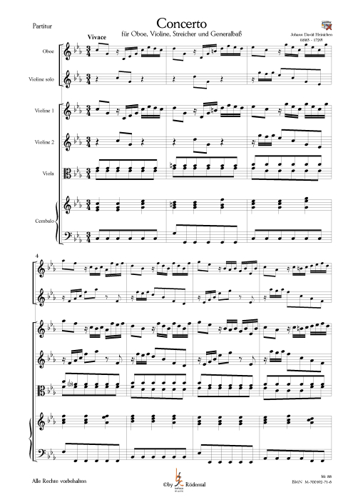 Heinichen, Johann David - Konzertsatz c-moll für Oboe, Violine, Streicher und Basso continuo