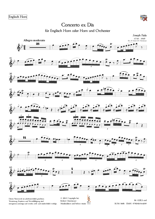 Fiala, Joseph - Concerto ex Dis für Englisch Horn und Orchester