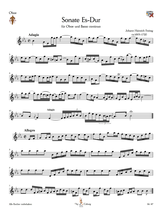 Freitag, Johann Heinrich - Sonate für Oboe und Basso continuo