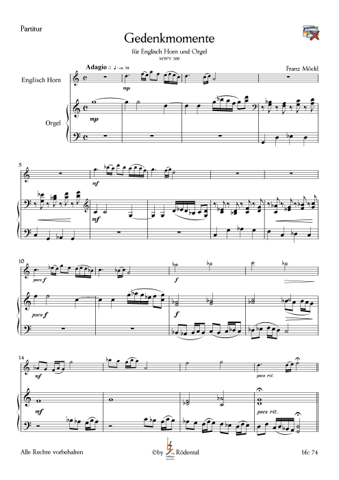 Möckl, Franz - Gedenkmomente für Englisch Horn und Orgel