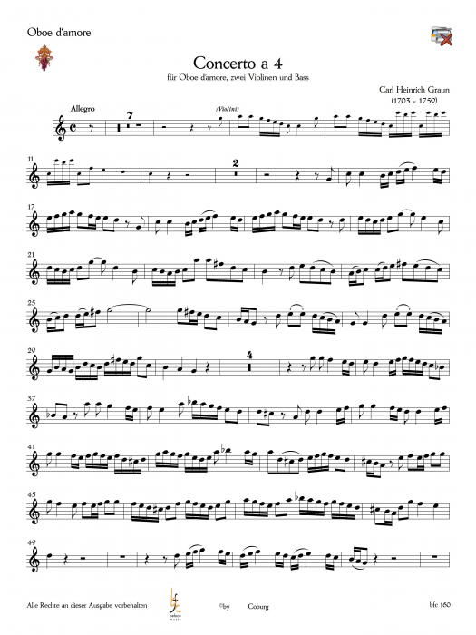 Graun, Carl Heinrich - Concerto A-Dur für Oboe d'amore, Str. & BC