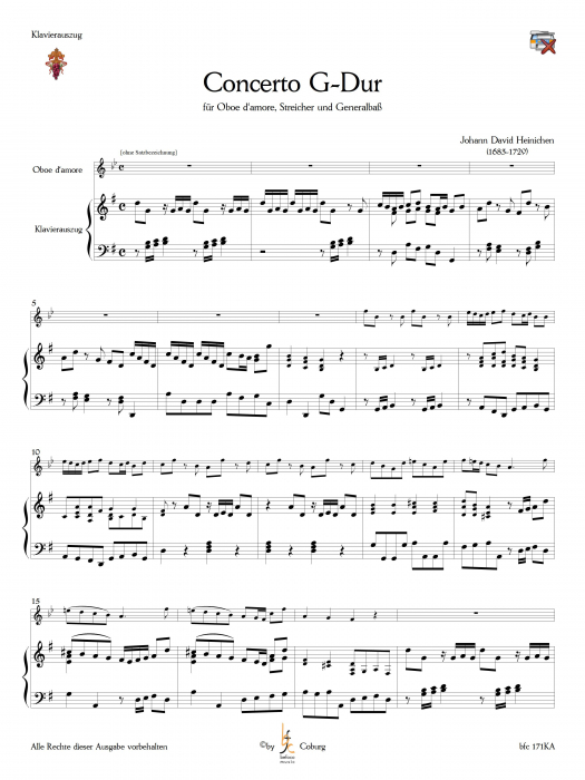 Heinichen, J.D. - Konzert G-Dur für Oboe d' amore Streicher und BC