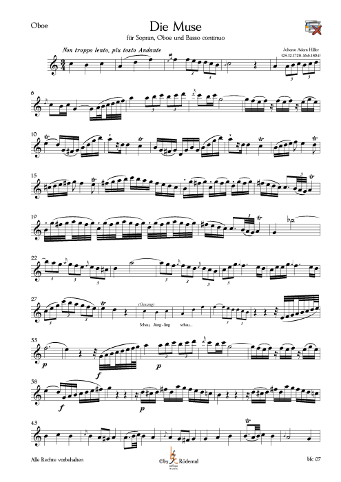 Hiller, Johann Adam - Die Muse für Sopran, Oboe und Basso Continuo
