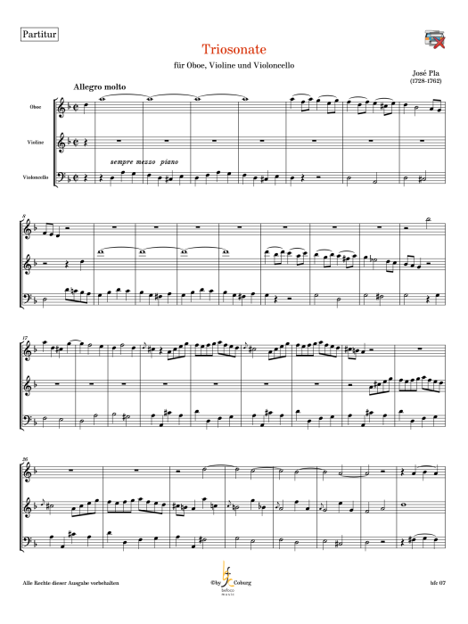 Pla, Jose - Sonate für Oboe, Violine und Violoncello