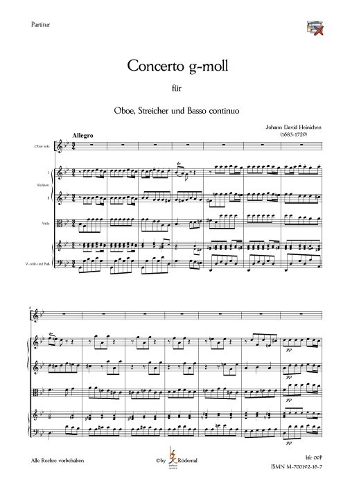 Heinichen, Johann David - Konzert g-moll für Oboe, Streicher und Basso continuo