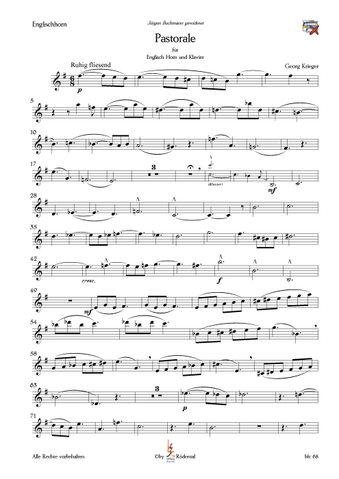 Krieger, Georg - Pastorale für Englisch Horn und Klavier