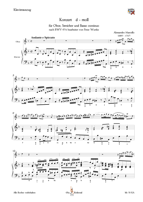 Marcello, Antonio - Konzert d-Moll für Oboe, Streicher und BC