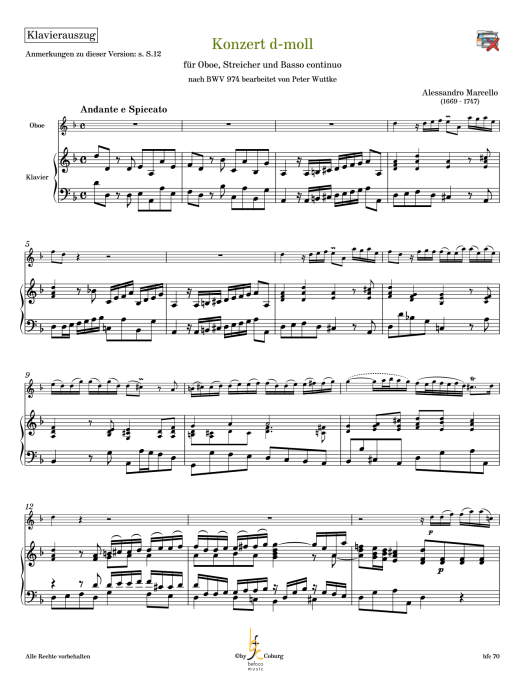Marcello, Antonio - Konzert d-Moll für Oboe, Streicher und BC