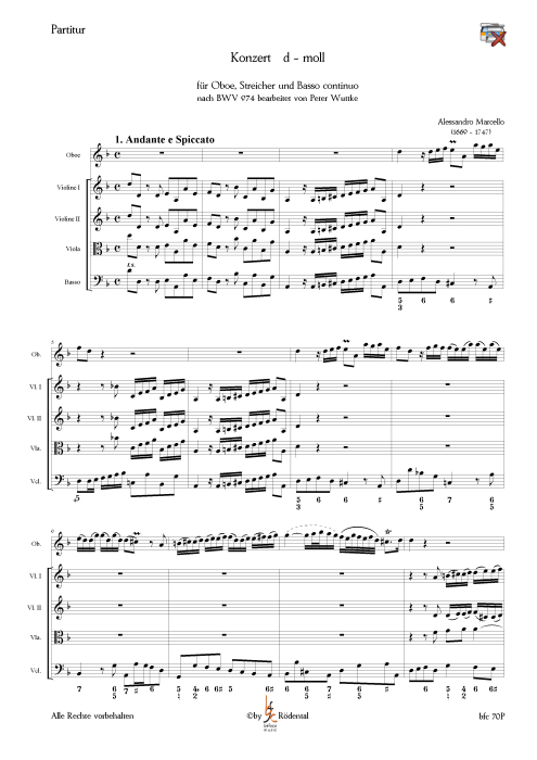 Marcello, Antonio - Konzert d-Moll für Oboe, Streicher und BC