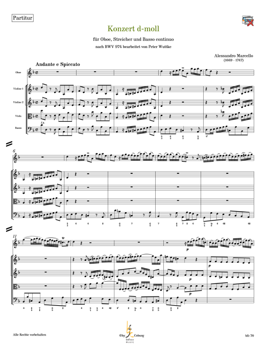 Marcello, Antonio - Konzert d-Moll für Oboe, Streicher und BC