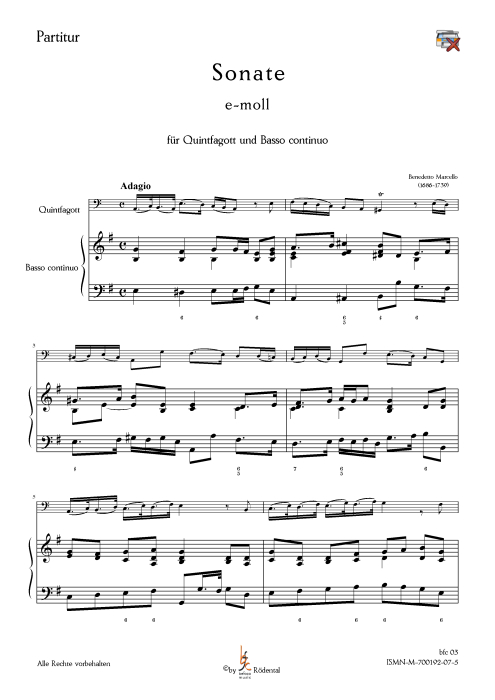 Marcello, Benedetto - Sonate für Quint (Quart-) Fagott und Klavier