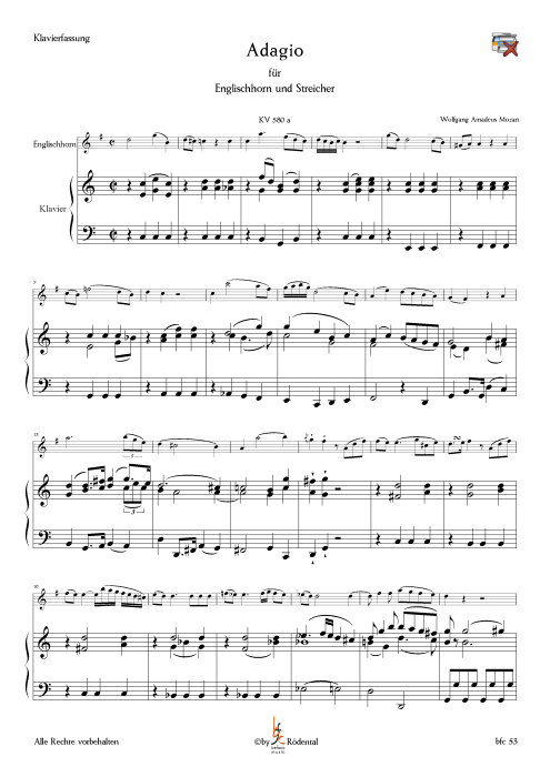 Mozart, W.A. -Adagio für Englisch Horn und Klavier/Orgel (KV 580a)