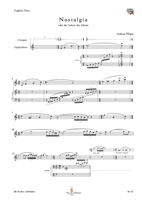 Pflüger, Andreas - Nostalgia für Englisch Horn, Harfe und Tonband