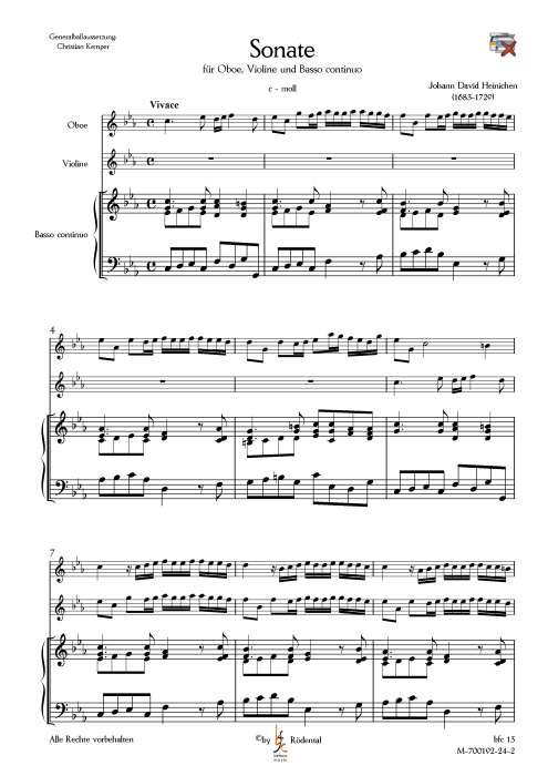 Heinichen, Johann David - Triosonate c-moll für Oboe, Violine und Generalbaß