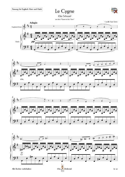 Saint-Saens, C. - Der Schwan für Englisch Horn und Harfe (oder Klavier)