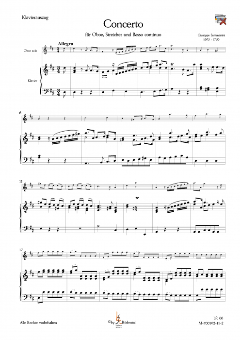 Sammartini, Giuseppe - Konzert D-Dur für Oboe, Streicher und Basso continuo