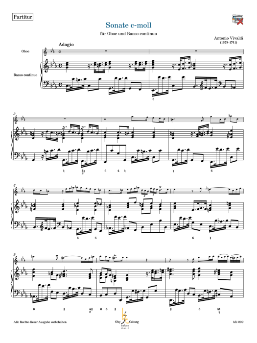 Vivaldi, Antonio - Sonate c-moll RV 56 für Oboe und Basso continuo
